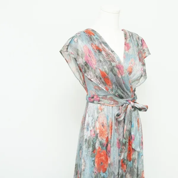 Eliza J Metallic Floral Drape Shoulder Gown - Image 5