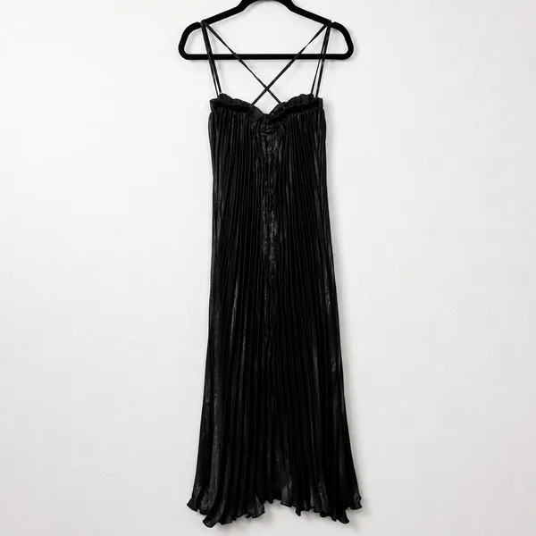 NEW Lulus Brilliant Allure Black Pleated Empire Sweetheart Maxi Dress Small - Image 8