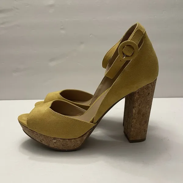 Sun +‎ Stone Reeta Sandals Yellow Suede Cork Platform Block Heel Womens 8.5W - Image 5