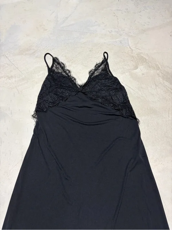 Zara Black Lace Trim long Slip Dress small - Image 2