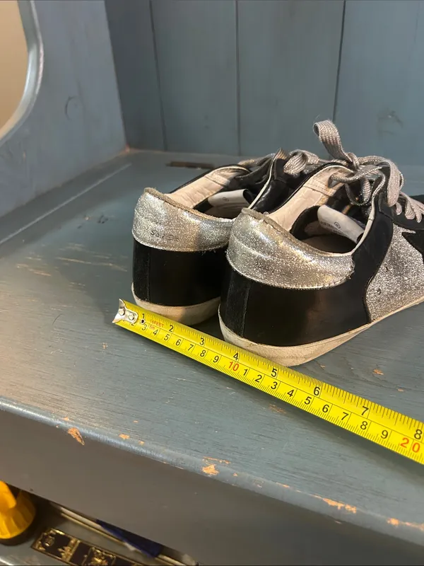 Golden Goose Black Leather Sneakers with Silver Glitter Panels | Size 37 US 7 - Image 8