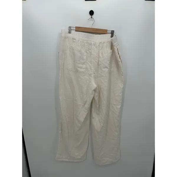 Old Navy Womens White Wide Leg High‎ Rise Linen Blend Pants Size XL Stretch Pull - Image 2
