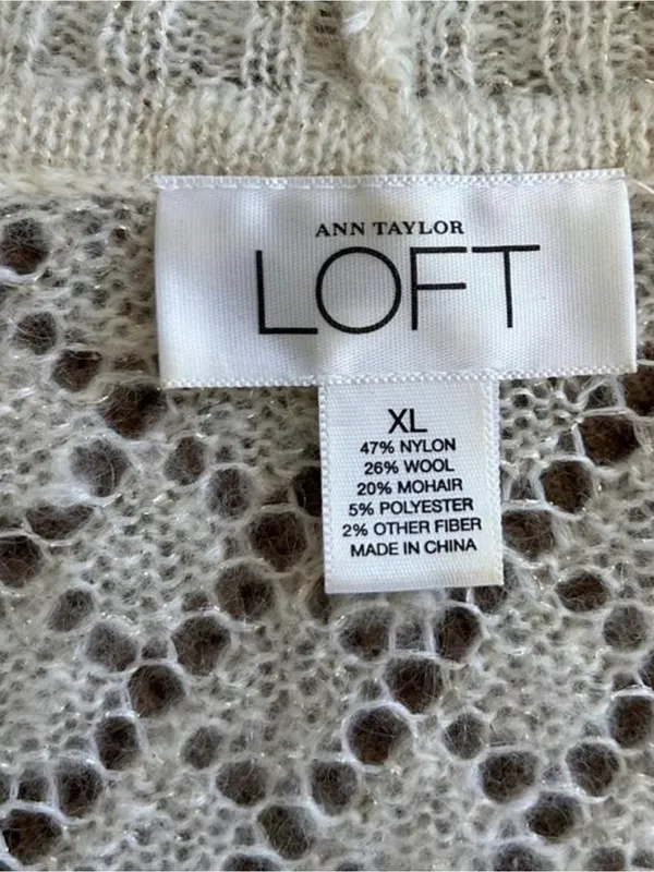 LOFT Cream V-Neck Openwork Cable Sweater - Image 2