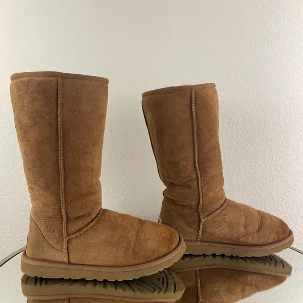 Australia Classic Tall II Chestnut Tan Suede Sheepskin Shearling Wool Boots - Image 4