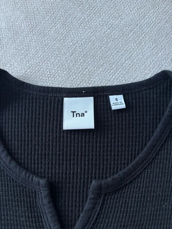 Black Waffle Knit Baby Tee  - Image 3