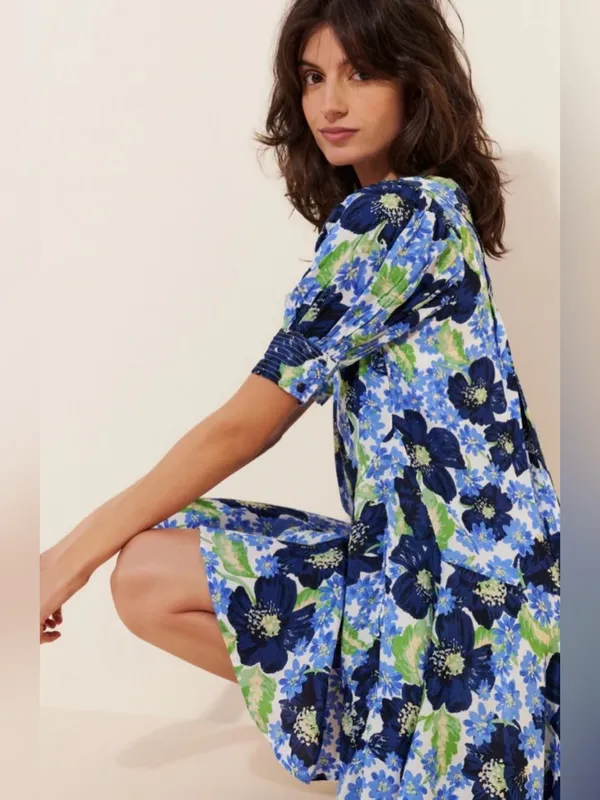 NWT Free People Moon Chaser Tiered Floral Puff Sleeve Collared Shift Minidress - Image 2