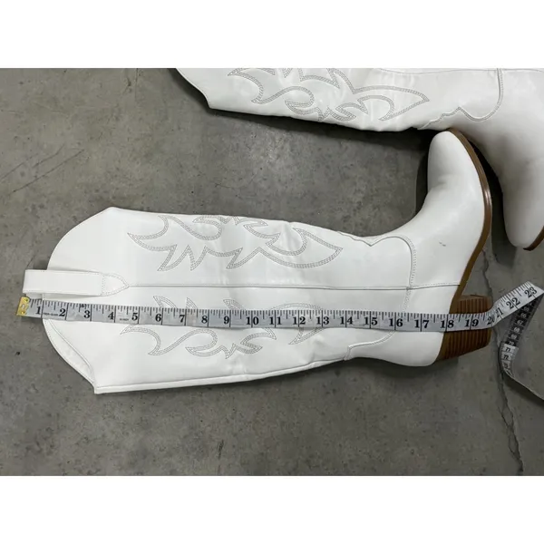 Women's White Western Cowboy Cowgirl Knee-High Boots Pointed Toe Embroidered - 9 - Image 3