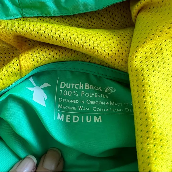 Dutch Bros Coffee Windbreaker Pullover Jacket Medium Green/Yellow Blue - Image 5