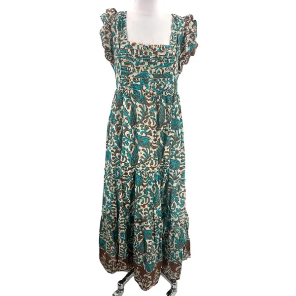 House of Harlow‎ Open Back Turquoise & Brown Batik Maxi Dress Sz S sundress - Image 7