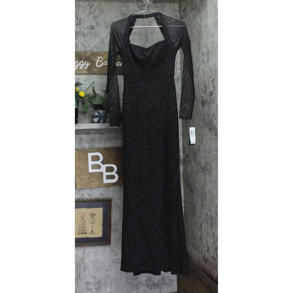 NWT City Studios Juniors Square-Neck Side-Slit Long Sleeve Gown Dress Black 5/6 - Image 4