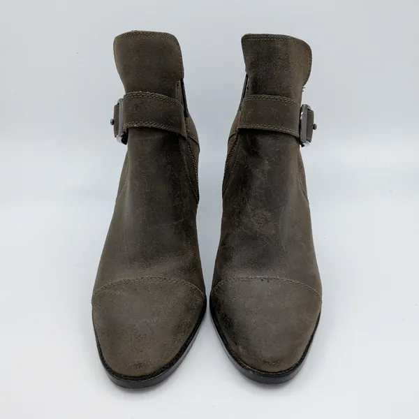 Donald Pliner Sage‎ Suede Buckle Ankle Boots Women's 9.5M Olive Brown Block Heel - Image 3