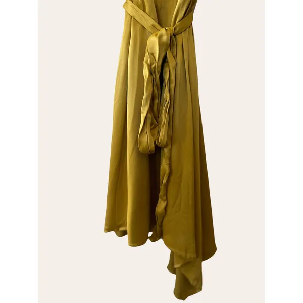 Antonio Melani Layla Satin Faux Wrap Asymmetrical Bright Olive Dress Size 0 - Image 4