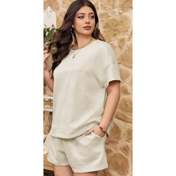 Imily Bela Womens Short Sleeve Shorts 2 Piece Lounge Set Cream 5XL New - Image 2