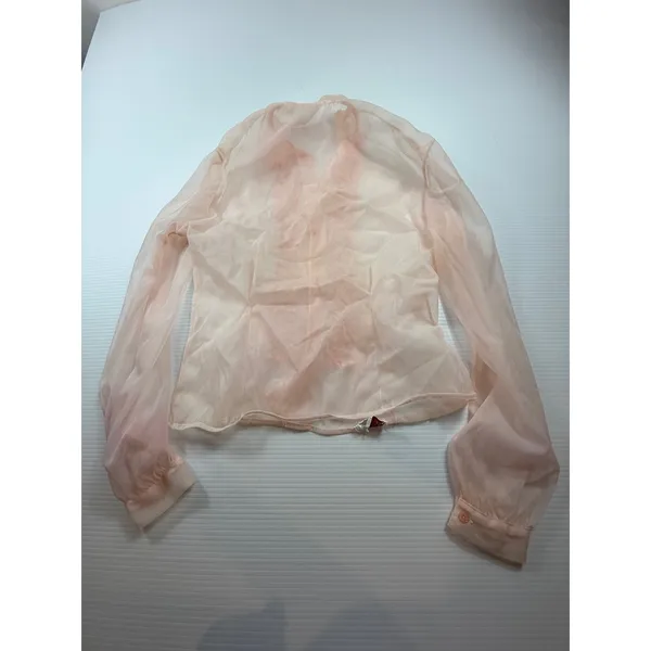 Vintage Phyllis de Mone Sheer Ruffle Blouse Peach Pink Victorian Style S/M - Image 6