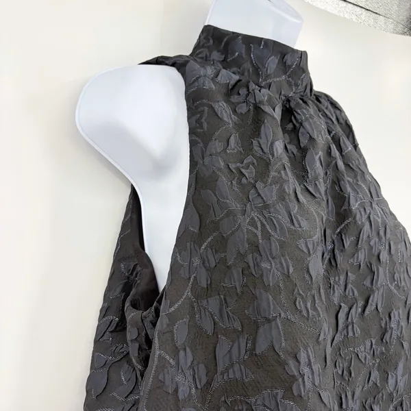 Scoop Black Jacquard Metallic Dress Sz M Bow Back Whimsigoth Dark Coquette Party - Image 4