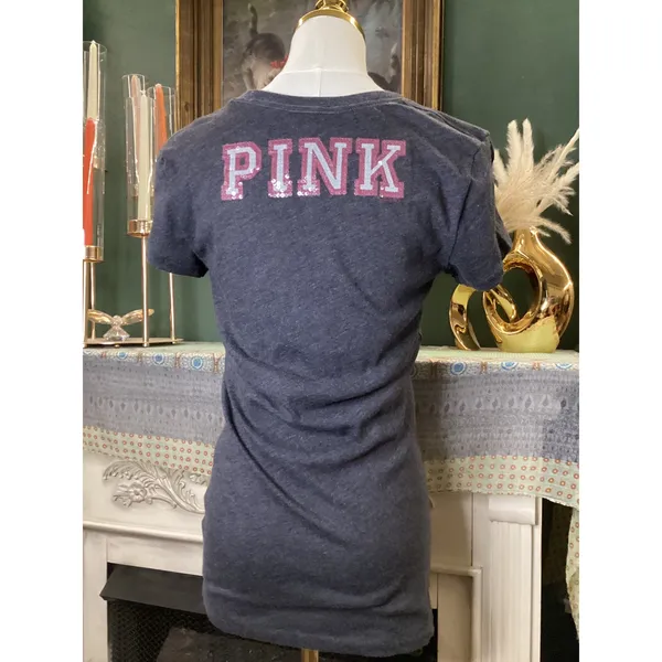Victoria's Secret PINK Texas A&M Aggies Sequin Logo Tee Gray Maroon Medium - Image 3