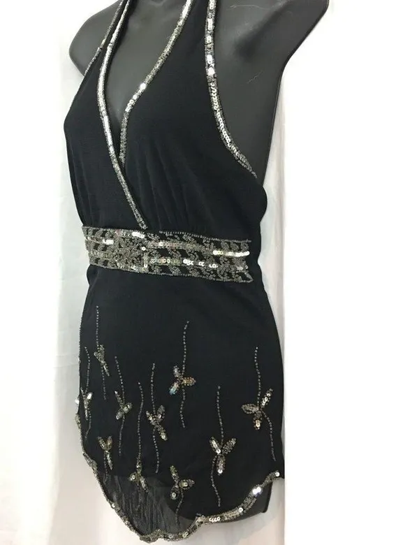 Body Central sequins & seed bead  black halter S - Image 8
