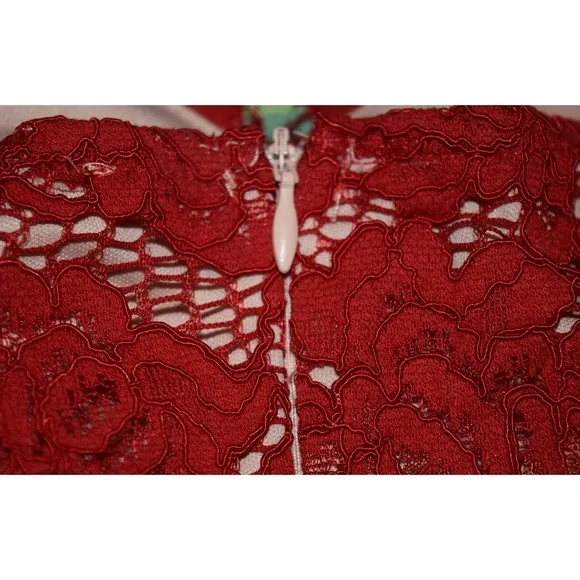 Lace Dress Women Small Red Excellent Flutter Sleeve Tiered Ruffle Mini - Image 5