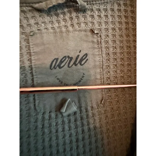 Aerie Women Button Down XXS Olive Gray Waffle Knit Oversized Shacket Shirt - Image 3