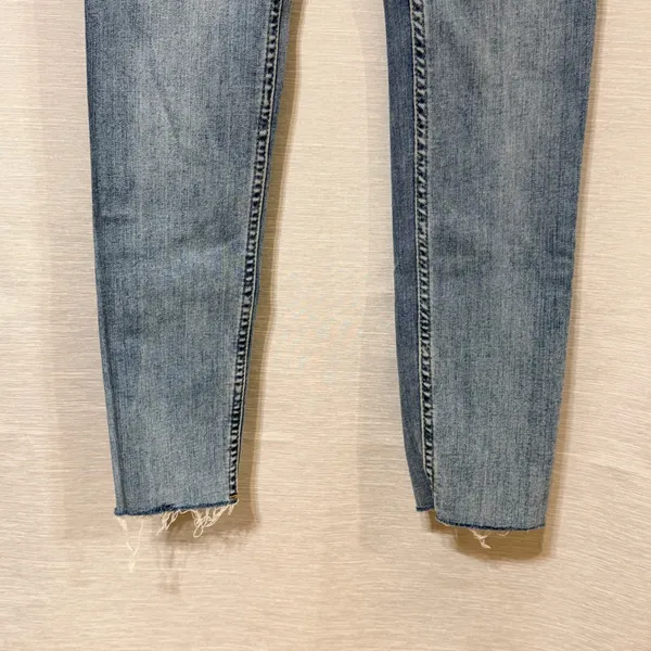 Free People Women 27 Light Wash Button Fly Raw Hem Skinny Jeans Blue - Image 6
