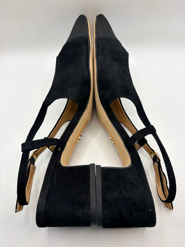 Sam Edelman Black Suede Slingback Heels Sz 8 Square Toe Cutout Retro Chic Preppy - Image 5