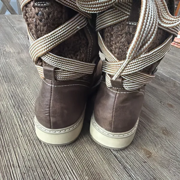 White Mountain Tivia Brown Boots Mid-calf Faux Fur Lining W23519 Women's 8 bow - Image 11