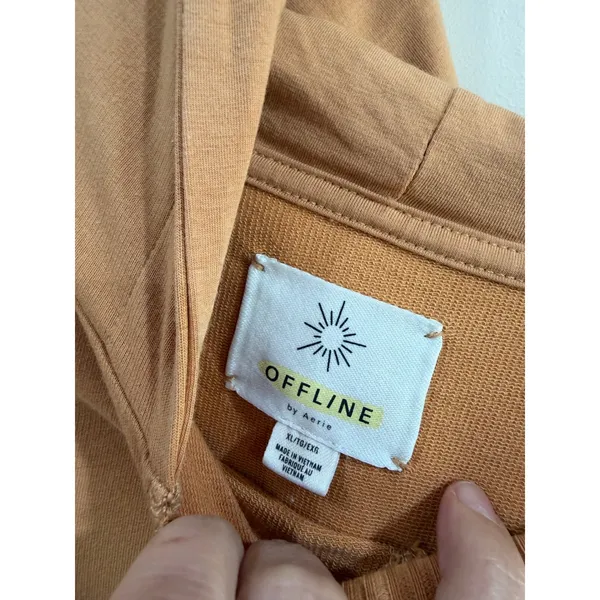 OFFLINE by Aerie Women XL Ginger Orange Cropped Raw Hem Hoodie Sweatshirt - Image 4