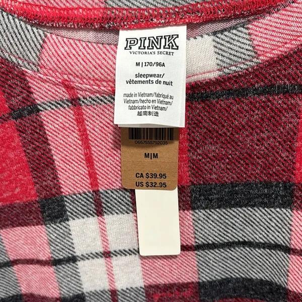 Victorias Secret Pink Cozy Jersey Sleep Shirt Top Red Plaid Size Medium NWT - Image 2