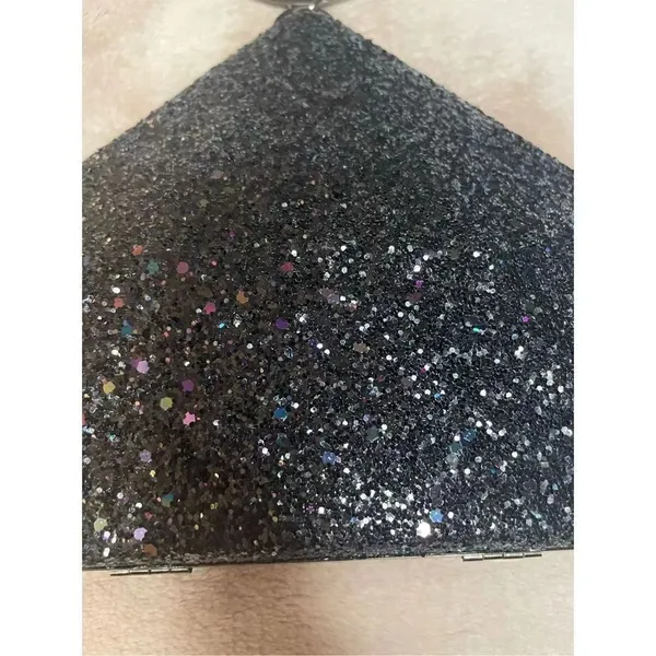 New Black Glitter Geometric Clutch With Round Handle/ Shoulder Strap - Image 3