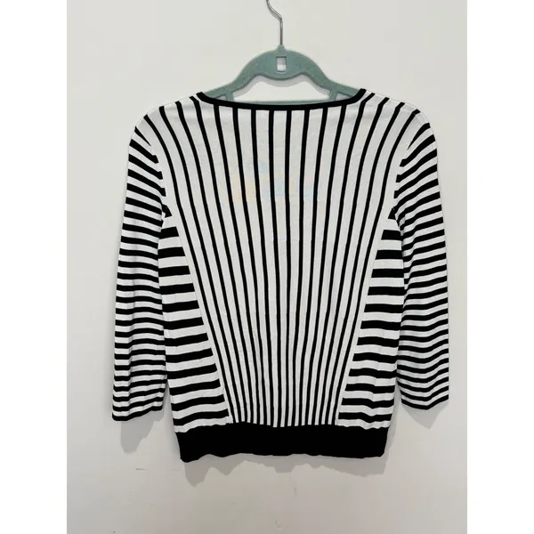 Max‎ Mara Cream Black Striped 3/4 Sleeve Top Sz S - Image 2