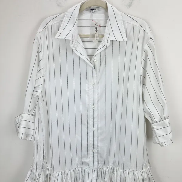 Madewell Bubble Hem Mini Shirtdress Pinstripe Poplin Cotton White Large NWT - Image 7