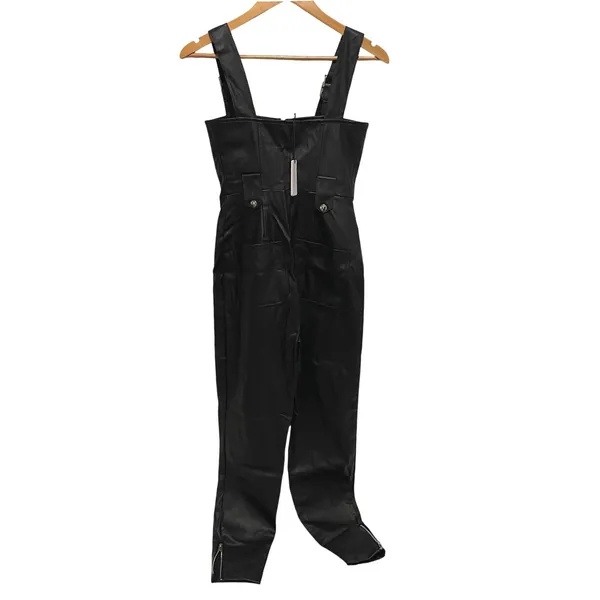 WE‎ WORE WHAT Moto Overalls Vegan Leather Black XS WWQ06 1 - Image 5