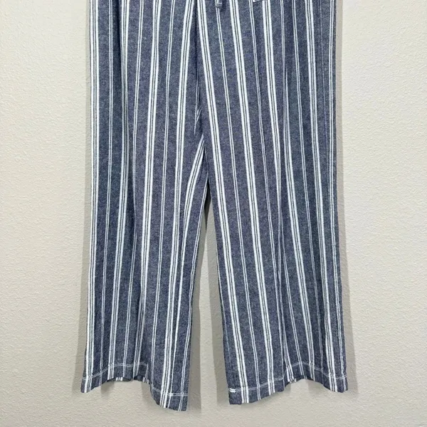 Gap Women's Medium Blue White Striped Linen Blend Wide Leg Drawstring Pants - Image 3