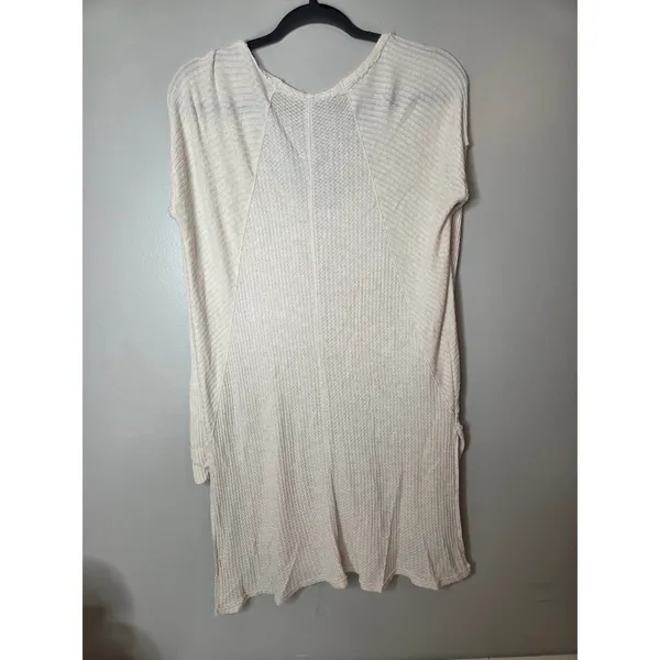 Free People Women’s Large Cream Waffle Knit Long Sleeve Tunic Pullover Top - Image 3