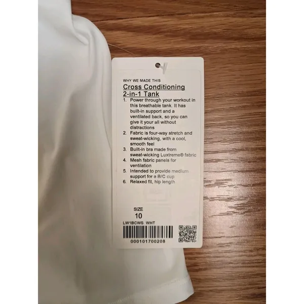 NWT Lululemon Cross Conditioning 2-in-1 Tank Built In Bra B/C Cup White Size 10 - Image 9