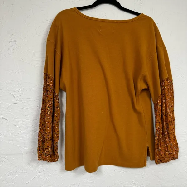 Anthropologie Orange Knit Pullover Sweater Womens S Floral Sleeve Fall Boho - Image 12