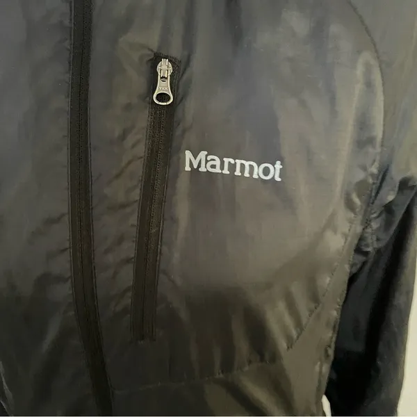 Marmot Jacket Full Zip Wind Rain Fleece Lined Lightweight Packable Pockets Black - Image 6