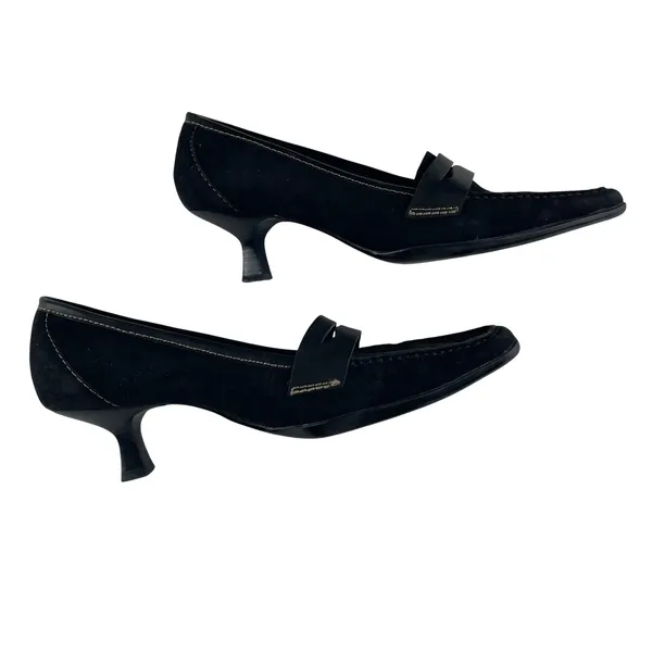 Aerosoles Black Suede Loafer‎ Women's 9.5M Square Toe Low Kitten Heel Shoes - Image 5