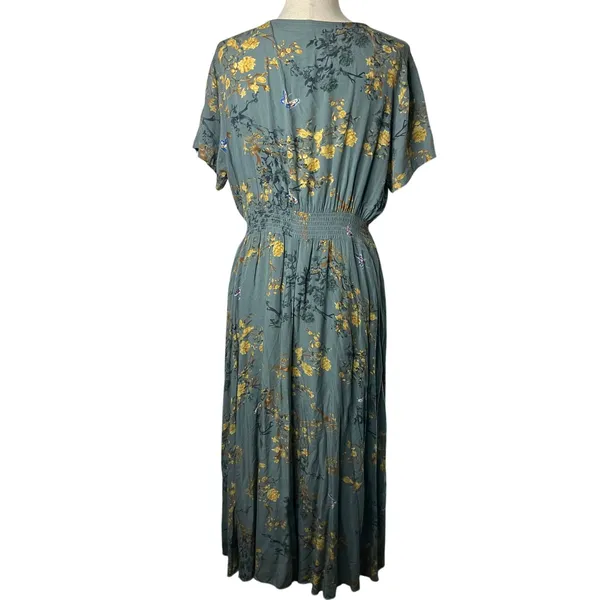 Gray Mustard Floral Button-Front Drawstring Maxi Dress Size XL - Image 3