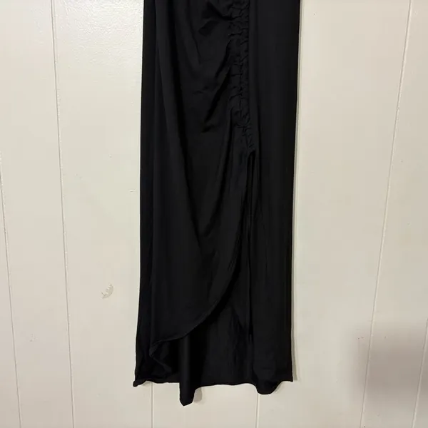 Pampelone Black Ruched Midi Dress Wrap Draped Spaghetti Strap Size M - Image 6