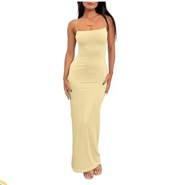 LILLUSORY Summer Casual Spaghetti Strap Double Lined Bodycon Dress Yellow M NWOT - Image 3