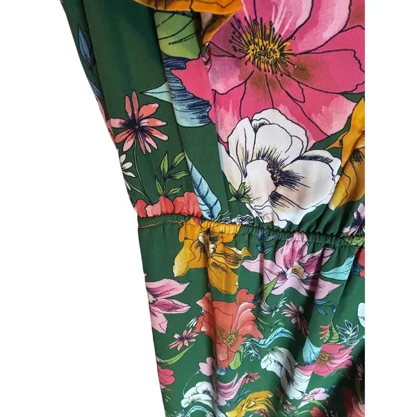 DR2 Daniel Rainn Green Floral Midi Dress Small Ruffle Cap Sleeve V-Neck - Image 7