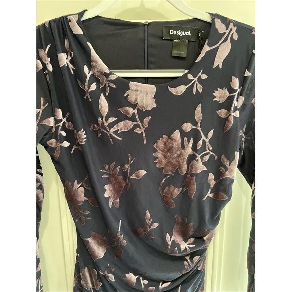 Desigual Floral Velvet Burnout Ruched Mini Dress Size Small Medora Whimsigoth - Image 4
