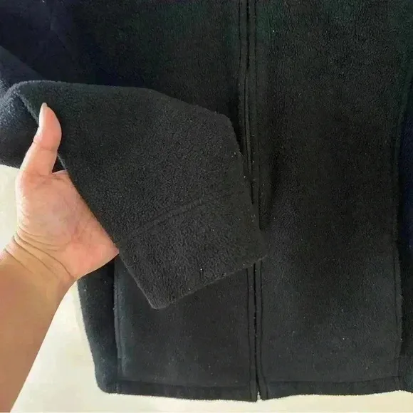 Vintage L.L. Bean Sherpa Fleece Sweater Zip Up Womens Size‎ Large Black - Image 3
