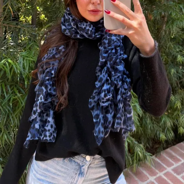 Target Navy blue leopard print ruffled scarf - Image 2