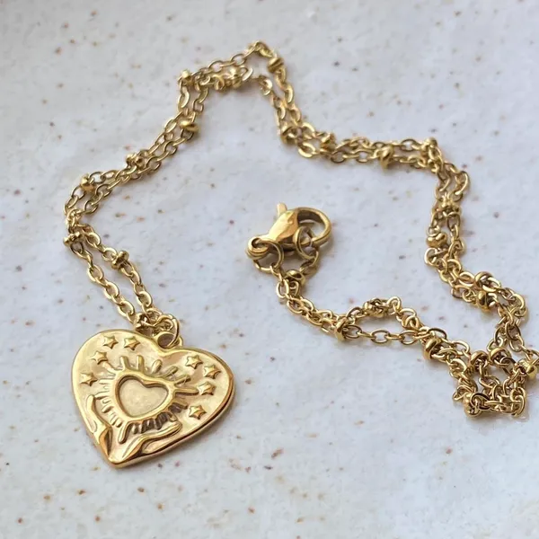Handmade stainless steel celestial whimsical boho heart necklace🌟 - Image 7