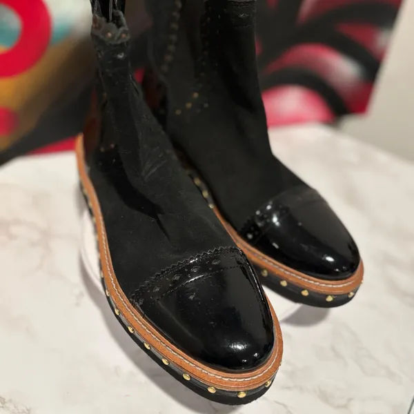 Free People Black Suede and Patent Leather Chelsea Boots - Image 5