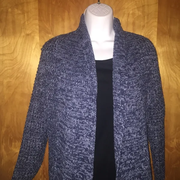 Heathered Blue Derek Heart Open Front Cardigan Size Medium - Image 2