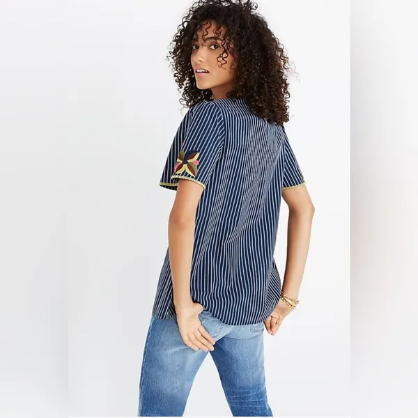 Madewell Floral Embroidered Fable Swingy Top in Twilight Tonal Stripes Size XS‎ - Image 4