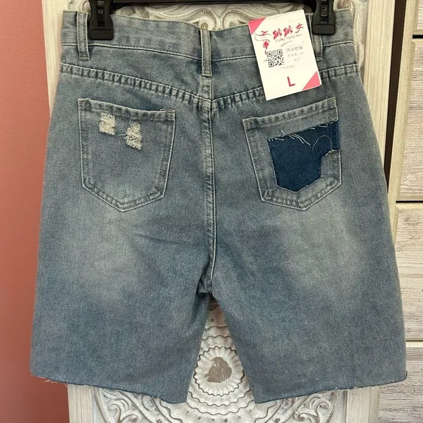 Streetwear bedazzled Jewel Studded bling frayed high Waisted Denim Shorts NWT LG - Image 7